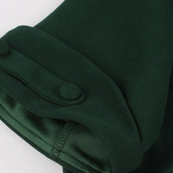 50s Vintage Dress Dark Green V Neck Short Sleeve - Picture 7 of 9